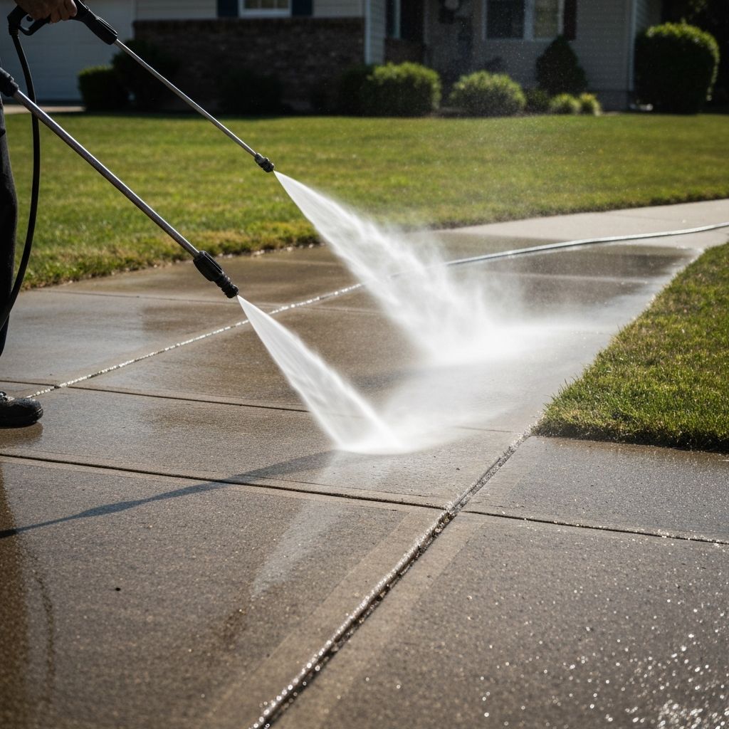Professional power washing service in action
